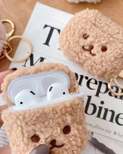 Cute Fluffy Plush Bear Earphone Headphone Case Cover for AirPods