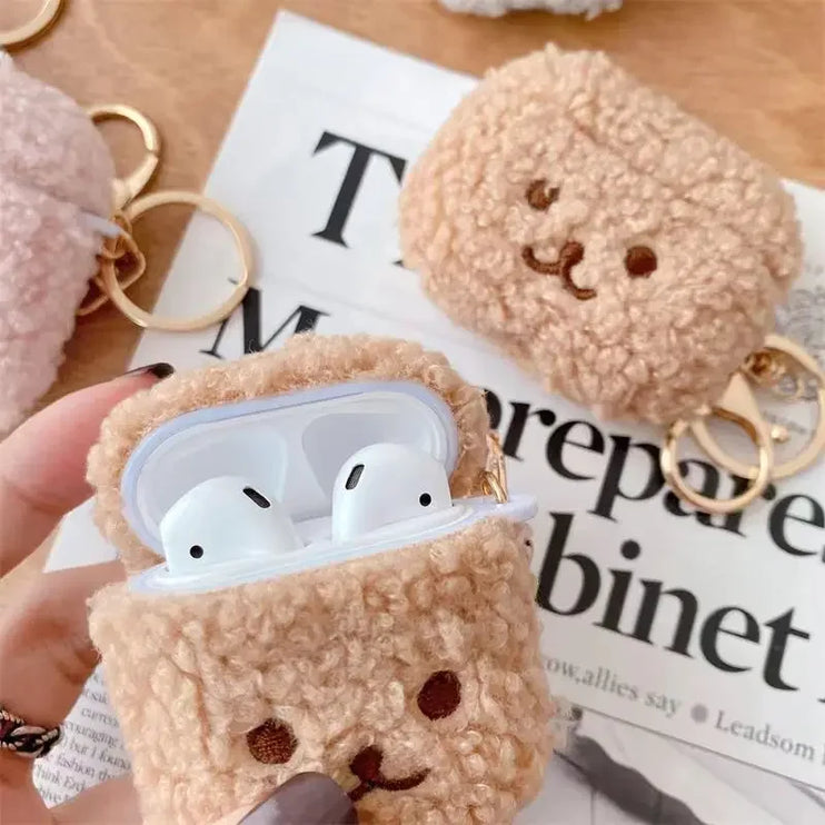 Cute Fluffy Plush Bear Earphone Headphone Case Cover for AirPods