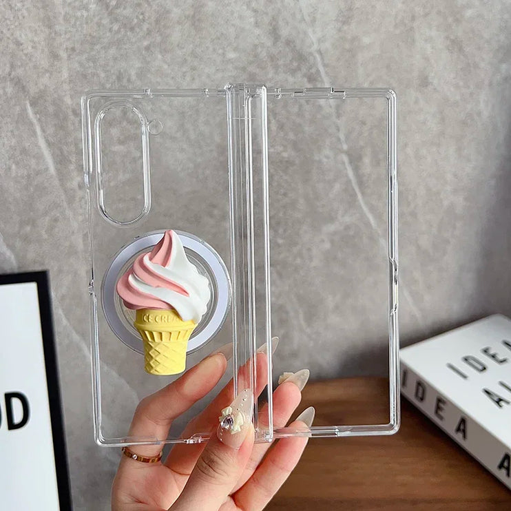 Fun Magnetic Ice Cream Stand Clear Phone Case for Samsung Z Fold Series