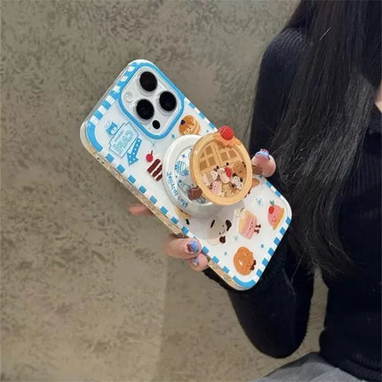 Cute Waffle Cake Magnetic Holder MagSafe Wireless Charging Phone Case for iPhone