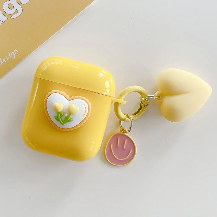 Cute 3D Love Floral Heart Earphone Headphone Case for AirPods