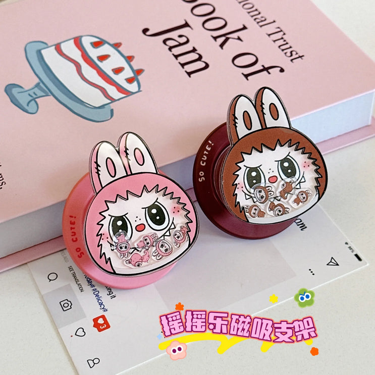 Kawaii Cartoon Labubu Magnetic Grip Holder MagSafe Wireless Charging Phone Case for iPhone