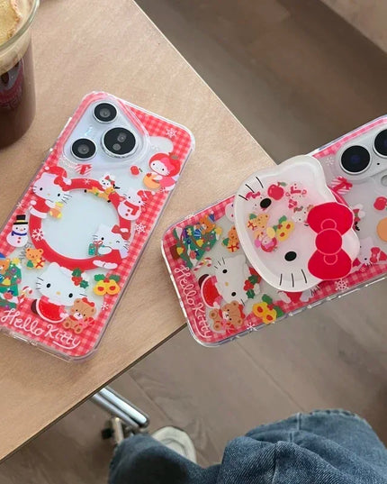 Cute Sanrio Hello Kitty Christmas Holiday Magnetic Holder MagSafe Phone Case Cover for iPhone