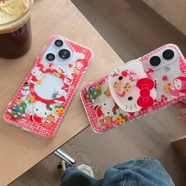 Cute Sanrio Hello Kitty Christmas Holiday Magnetic Holder MagSafe Phone Case Cover for iPhone