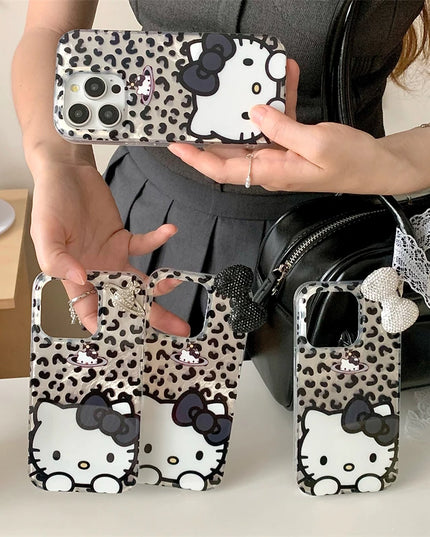 Adorable Hello Kitty Bowknot Leopard Animal Print Phone Case Cover for iPhone