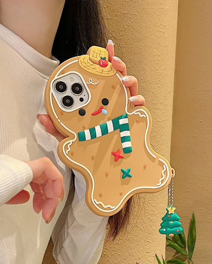 Cute Fun 3D Gingerbread Man Phone Case Cover with Christmas Charm for iPhone