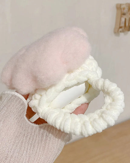 Cute Cloud Knitted Wool Case for AirPods - Soft Furry Protective Cover for Apple Earbuds