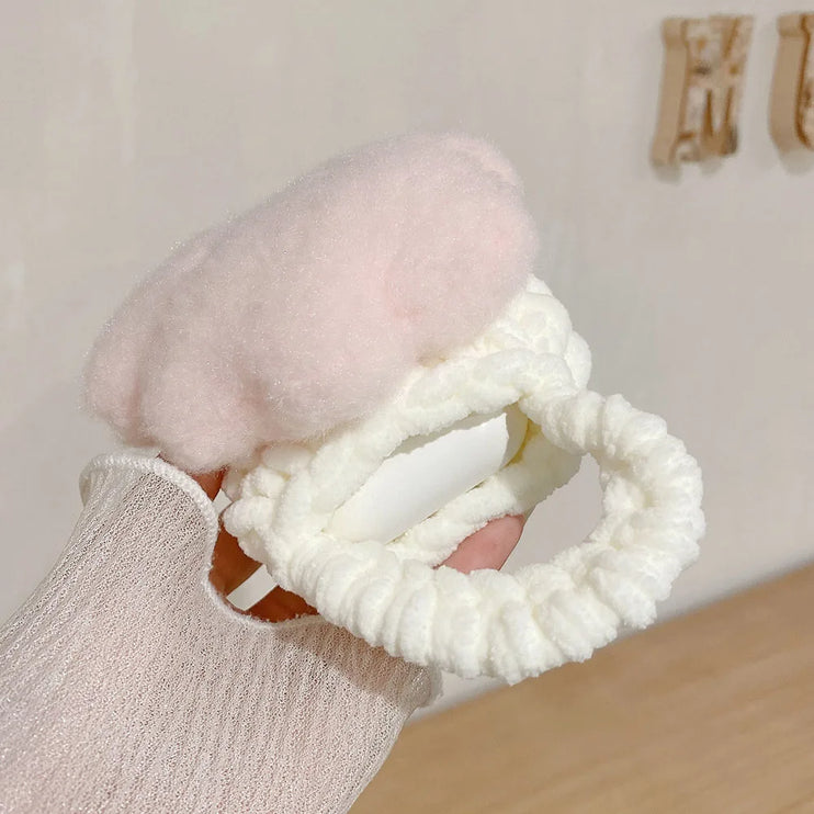 Cute Cloud Knitted Wool Case for AirPods - Soft Furry Protective Cover for Apple Earbuds