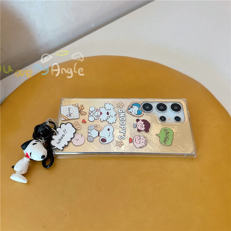 Cute Snoopy Charlie Brown Keychain Charm Phone Case Cover for Samsung Galaxy