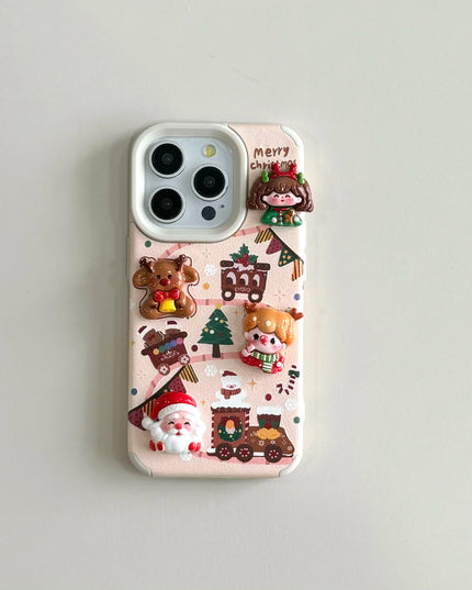 Cute Cartoon Christmas Santa Elk Charm Wristlet Strap Phone Case Cover for iPhone