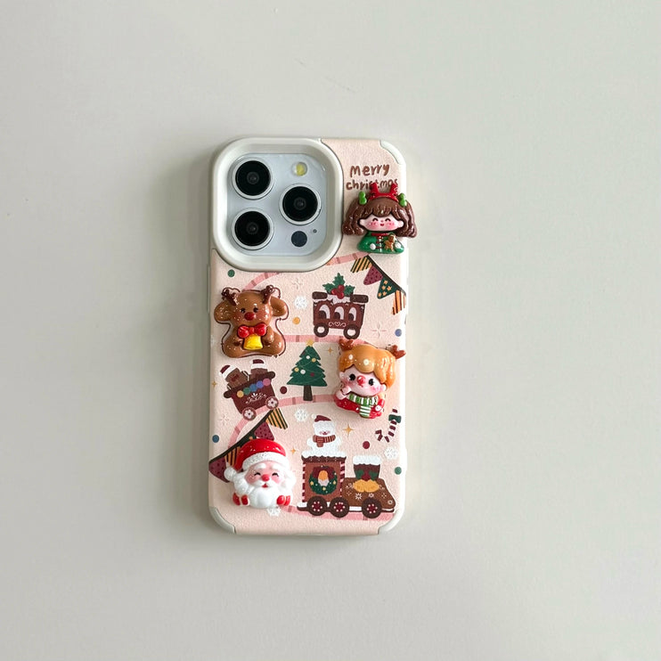 Cute Cartoon Christmas Santa Elk Charm Wristlet Strap Phone Case Cover for iPhone