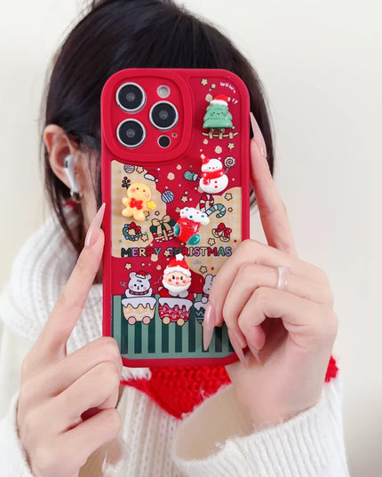 3D Cartoon Christmas Phone Case with Santa Claus Reindeer Festive Design for iPhone