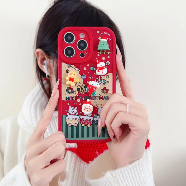 3D Cartoon Christmas Phone Case with Santa Claus Reindeer Festive Design for iPhone