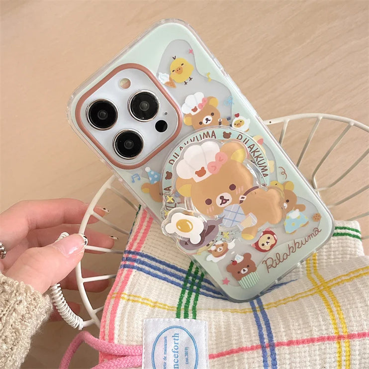 Cute Chef Bear Magnetic Holder MagSafe Wireless Charging Phone Case for iPhone