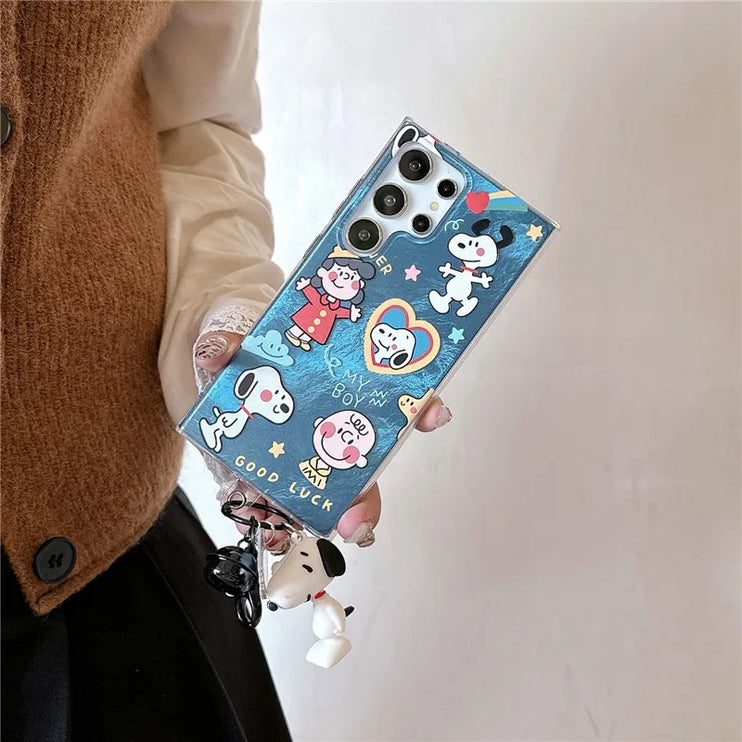 Cute Snoopy Charlie Brown Keychain Charm Phone Case Cover for Samsung Galaxy