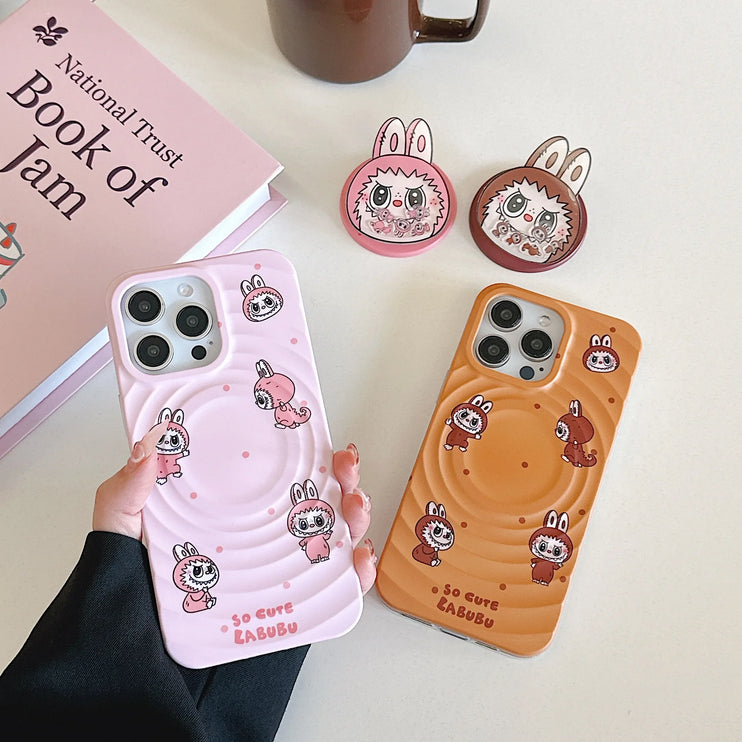 Kawaii Cartoon Labubu Magnetic Grip Holder MagSafe Wireless Charging Phone Case for iPhone