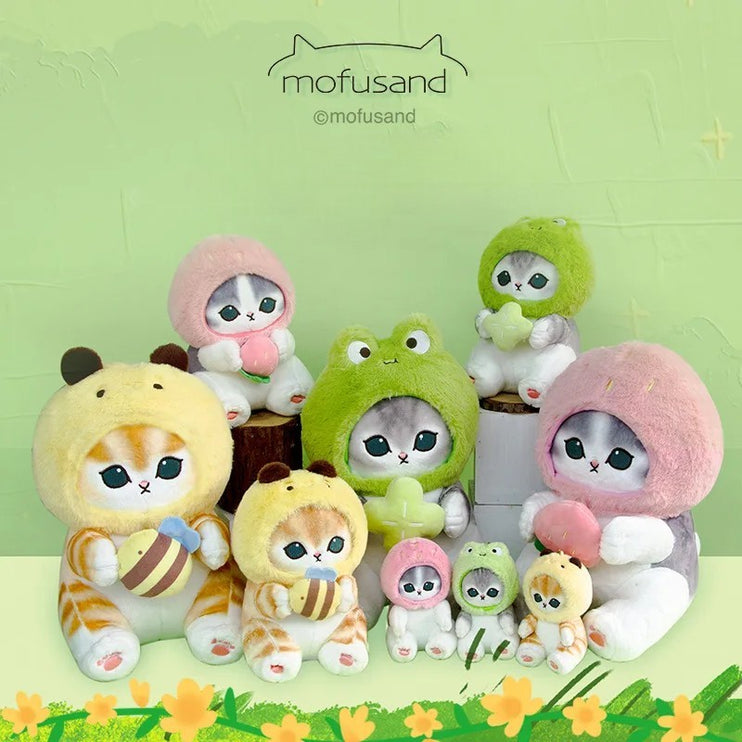 Mofusand Forest Series Kawaii Cat Soft Plush Toy Frog Bee Strawberry Keychain Pendant