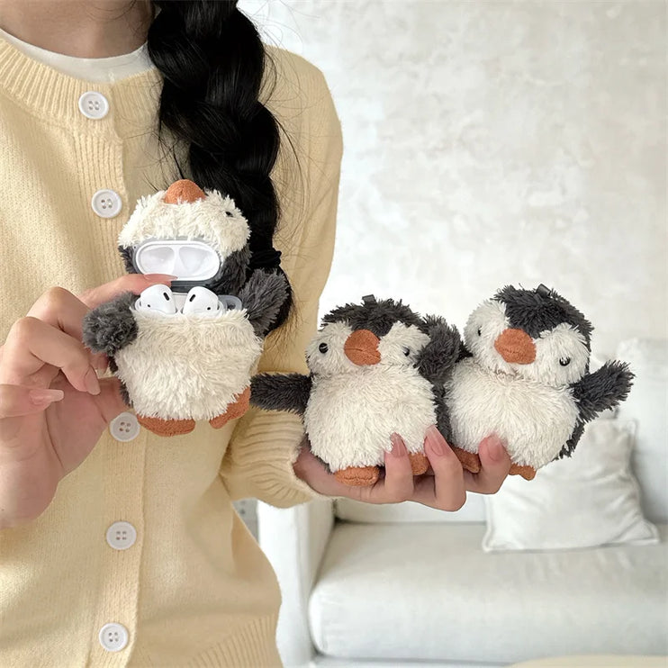 Cute Soft Fluffy Plush Penguin Earphone Headphone Case Cover for AirPods