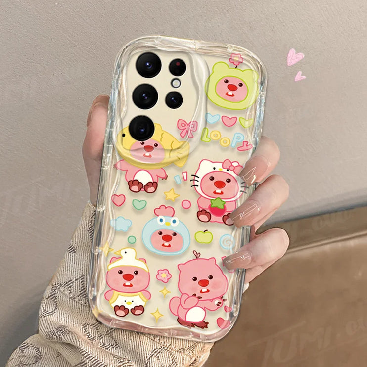 Cute Cartoon Clear 3D Wave Phone Case Cover for Samsung Galaxy S Series