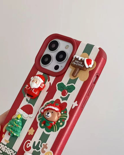 Cute Cartoon Christmas Santa Elk Charm Wristlet Strap Phone Case Cover for iPhone