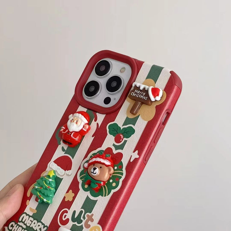 Cute Cartoon Christmas Santa Elk Charm Wristlet Strap Phone Case Cover for iPhone