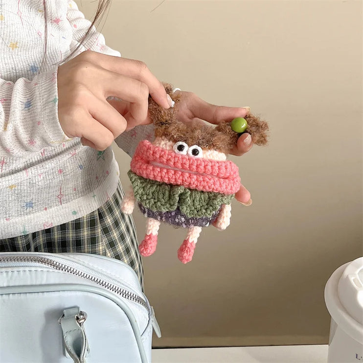 Cute Long Pigtails Knitted Wool Plush Girl Earphone Headphone Case Cover AirPods