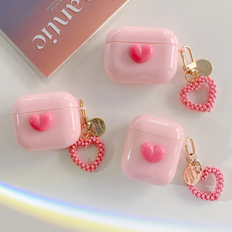 Cute 3D Love Heart Design Earphone Headphone Case for AirPods