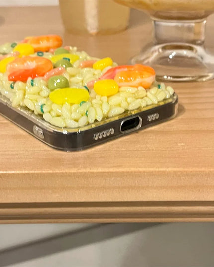 Fun 3D Food Themed Shrimp Fried Rice Clear Protective Case Cover for iPhone