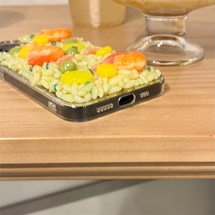 Fun 3D Food Themed Shrimp Fried Rice Clear Protective Case Cover for iPhone