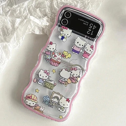 Cute Sanrio Hello Kitty Beaded Charms Wristlet Strap Phone Case Cover for Samsung Z Flip