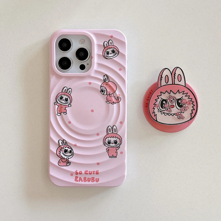 Kawaii Cartoon Labubu Magnetic Grip Holder MagSafe Wireless Charging Phone Case for iPhone