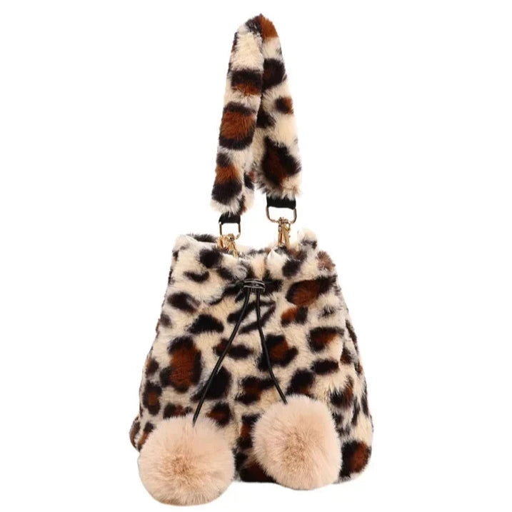 Chic Stylish Leopard Print Soft Plush Fashion Handbag Shoulder & Crossbody Bag