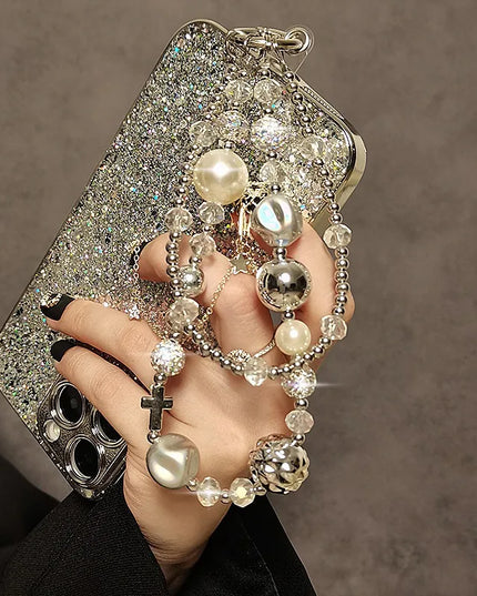 Beautiful Elegant Beaded Crystal Pearl Phone Keychain Wrist Hand Strap