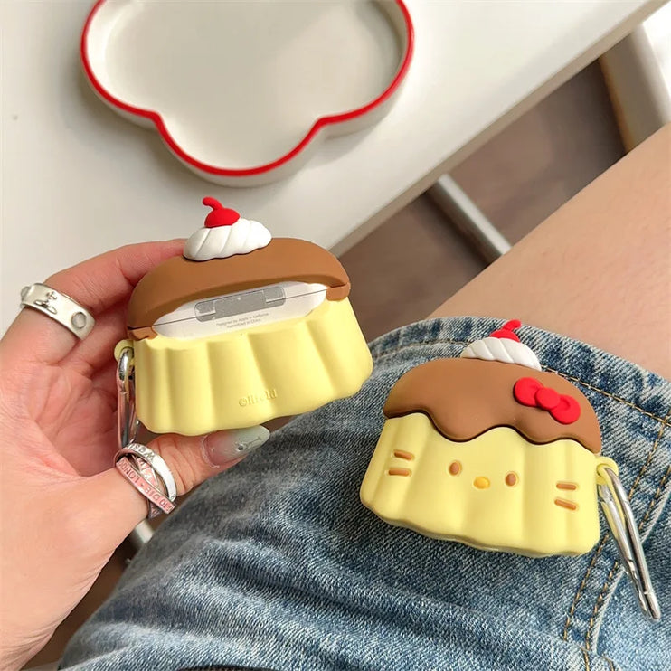 Cute 3D Pudding Hello Kitty Earphone Headphone Case for AirPods