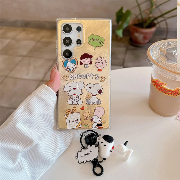 Cute Snoopy Charlie Brown Keychain Charm Phone Case Cover for Samsung Galaxy