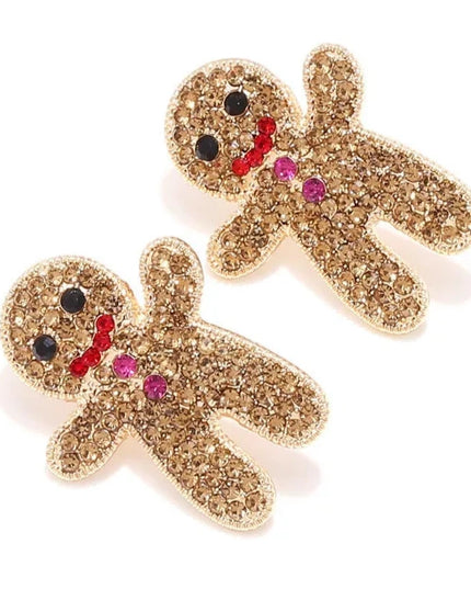 Cute Adorable Gingerbread Man Christmas Holiday Crystal Rhinestone Fashion Stud Earring