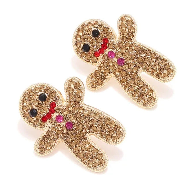 Cute Adorable Gingerbread Man Christmas Holiday Crystal Rhinestone Fashion Stud Earring