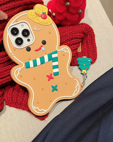 Cute Fun 3D Gingerbread Man Phone Case Cover with Christmas Charm for iPhone