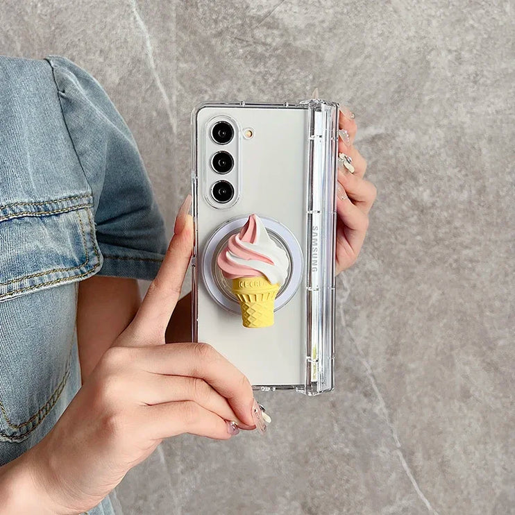 Fun Magnetic Ice Cream Stand Clear Phone Case for Samsung Z Fold Series