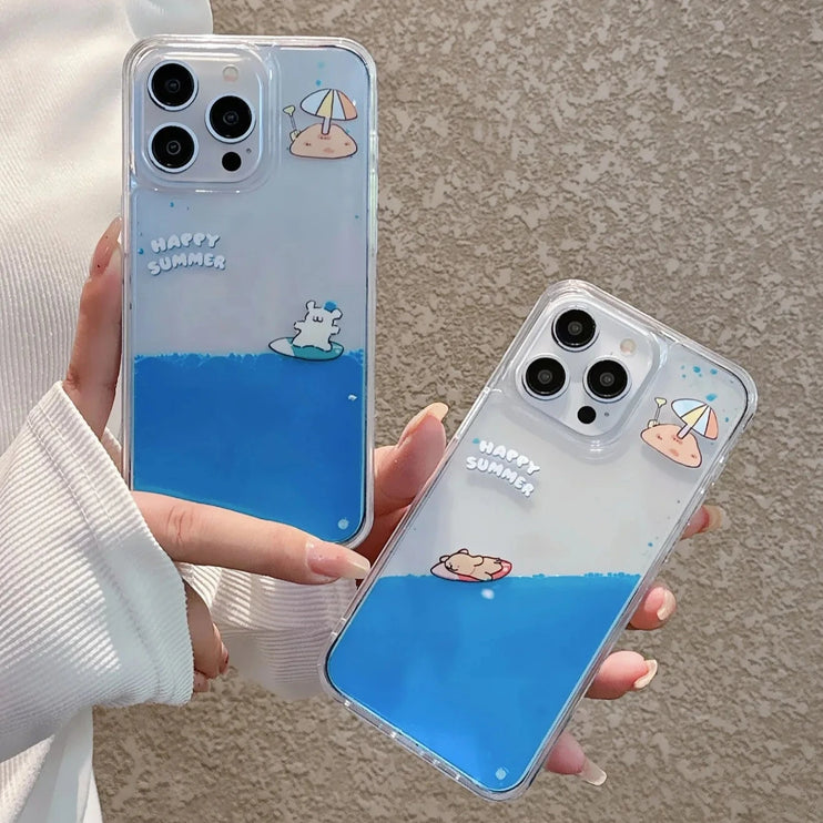 Fun Unique Cute Puppy Ocean Surfing Quicksand Liquid Phone Case Cover For iPhone