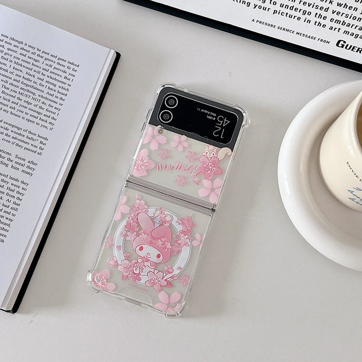 Cute Sanrios Cinnamoroll Kuromi Melody Magnetic Holder MagSafe Phone Case Cover for Samsung Z Flip