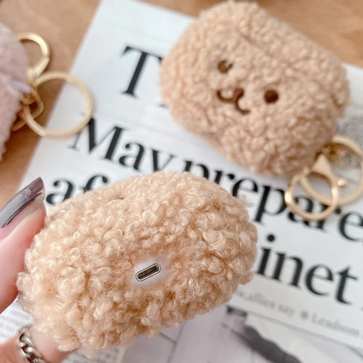 Cute Fluffy Plush Bear Earphone Headphone Case Cover for AirPods