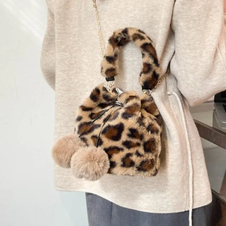 Chic Stylish Leopard Print Soft Plush Fashion Handbag Shoulder & Crossbody Bag