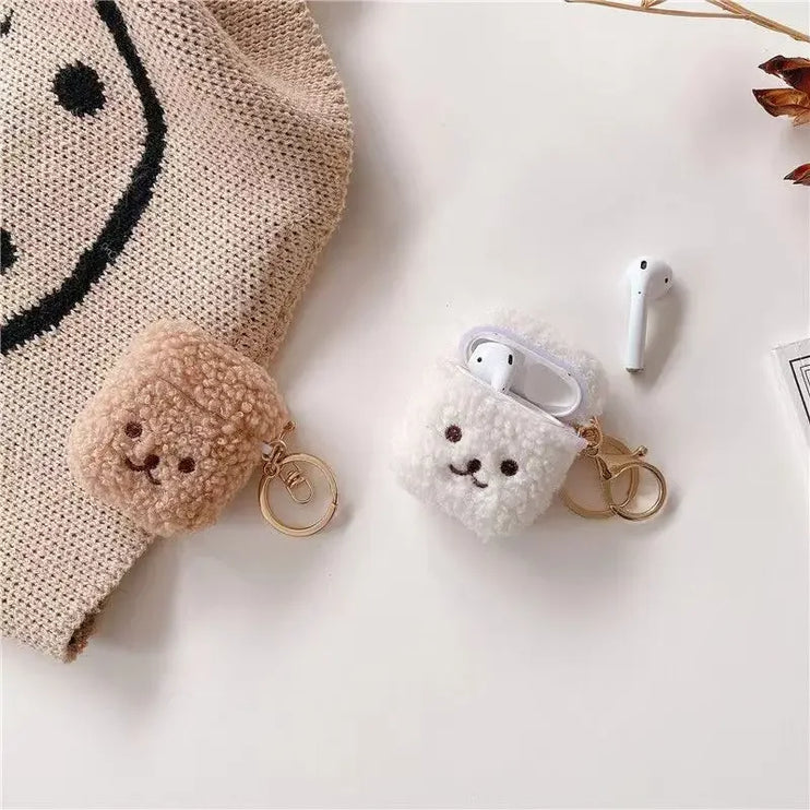 Cute Fluffy Plush Bear Earphone Headphone Case Cover for AirPods