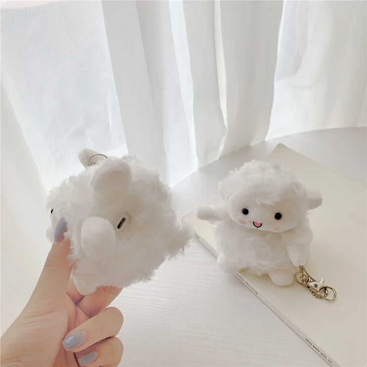 Cute Soft Fluffy Plush Sheep Cartoon Earphone Headphone Case AirPods