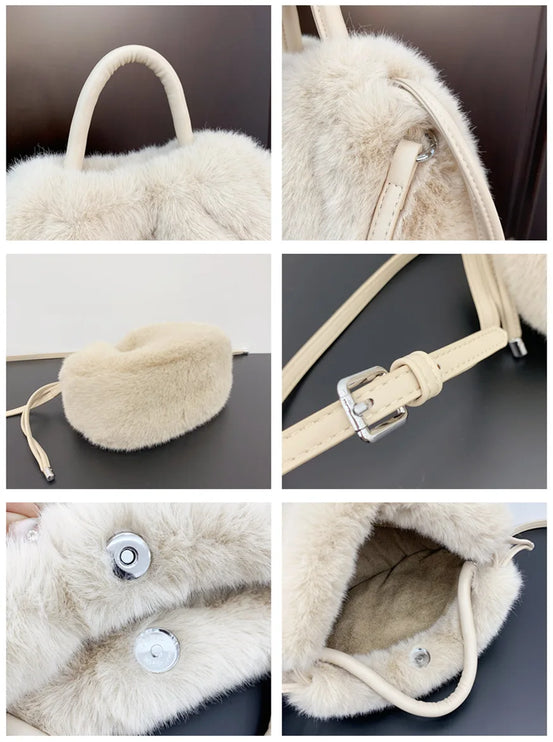 Cute Soft Fluffy Faux Fur Fashion Handbag Shoulder & Crossbody Bag