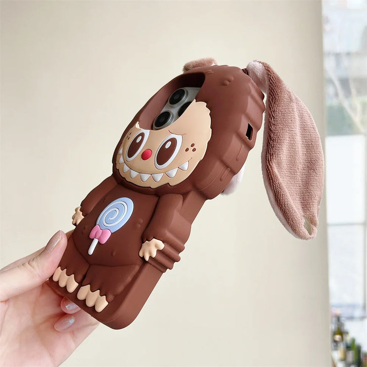 Cute 3D Labubu Fun Ear Closure Carrier Phone Case Cover for iPhone