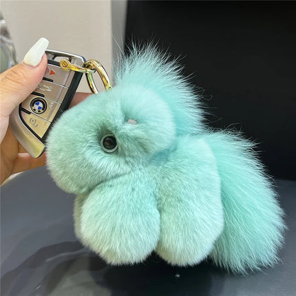 Cute Fluffy Fur Plushie Milk Green Pony Horse Keychain Backpack Bag Charm