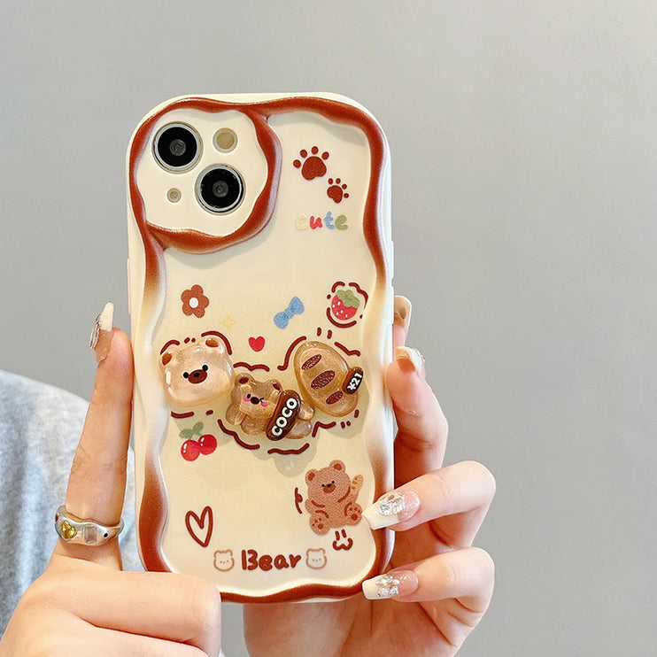 3D Cute Bear Cartoon Phone Case with Bracelet for Samsung Galaxy Series