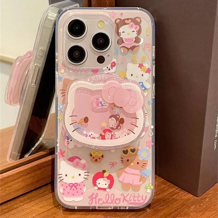 Cute 3D Hello Kitty MagSafe Wireless Charge Stand Phone Case Cover for iPhone